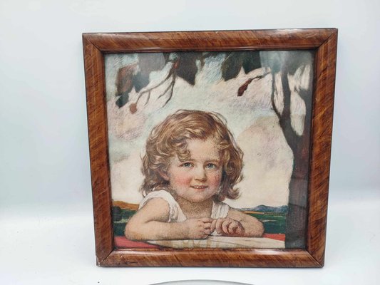 Pre-War Oil Print of Girl, 1920s-CAQ-1799475