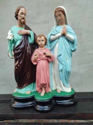 Pre-War Plaster Figurine of Jesus, Mother of God and Saint Joseph, 1920s-CAQ-1746903