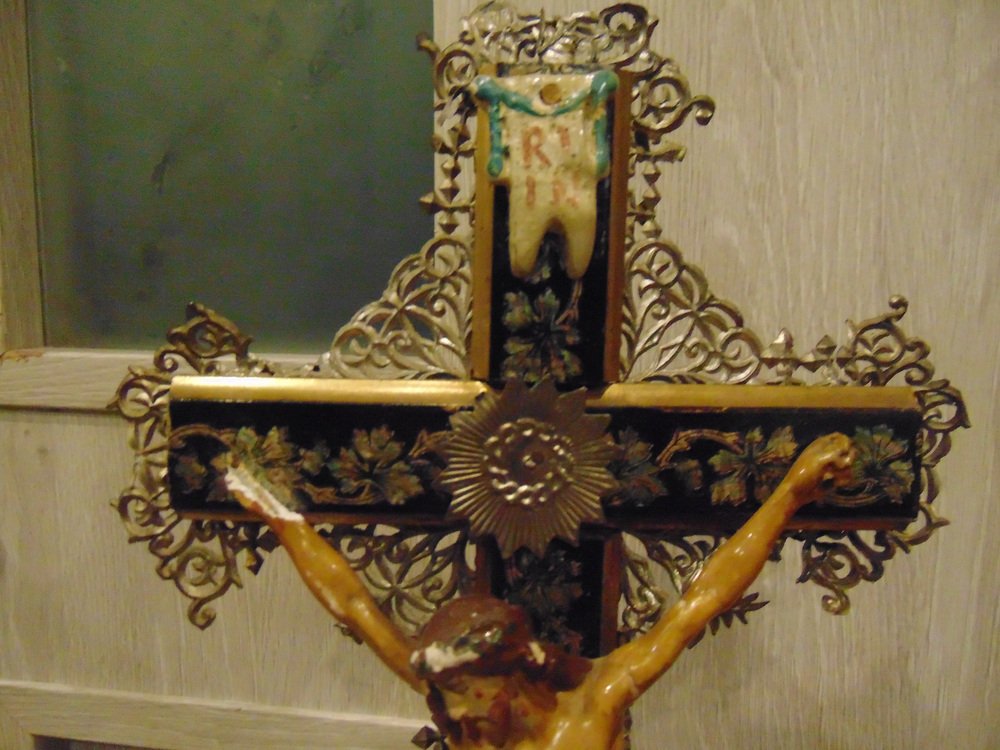 Pre-War Plaster Passion Crucifix Sculpture, 1890s