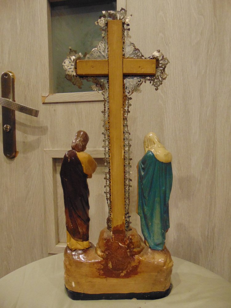 Pre-War Plaster Passion Crucifix Sculpture, 1890s