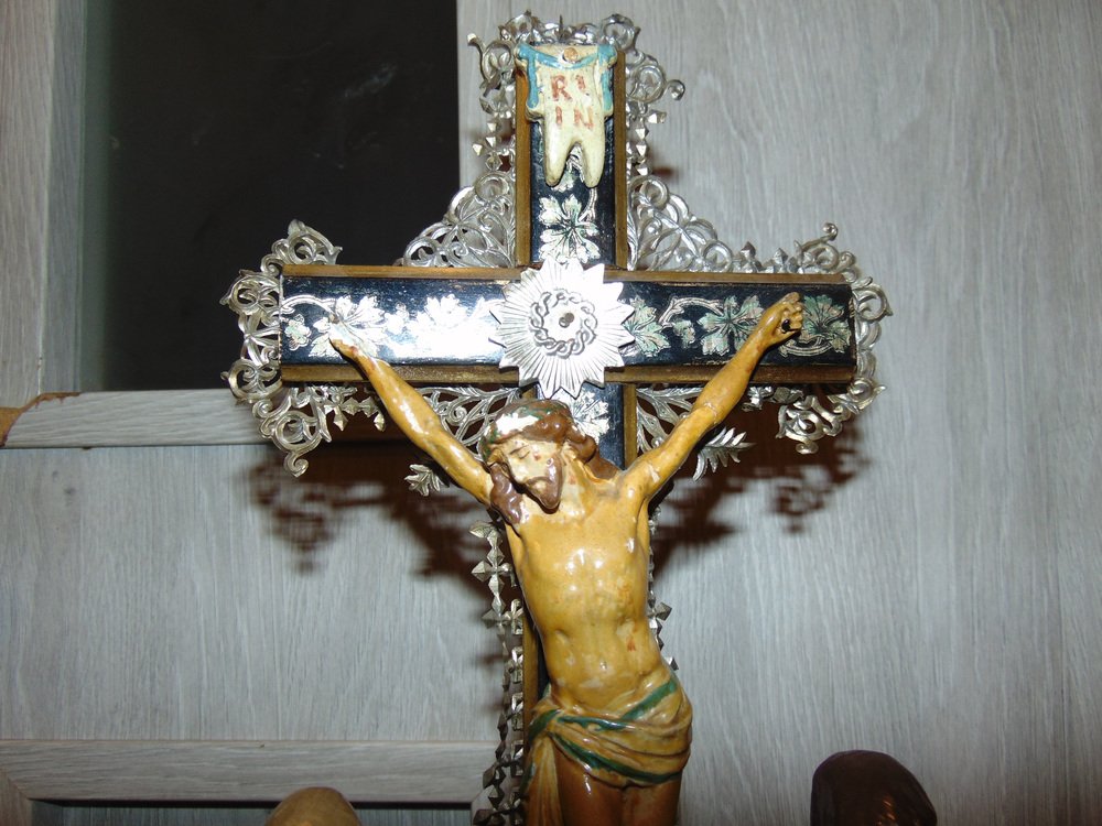 Pre-War Plaster Passion Crucifix Sculpture, 1890s