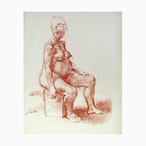 Pregnancy - Original Sanguine Drawing by Jean Carton - Mid 20th Century mid 20th century-ZCI-760702