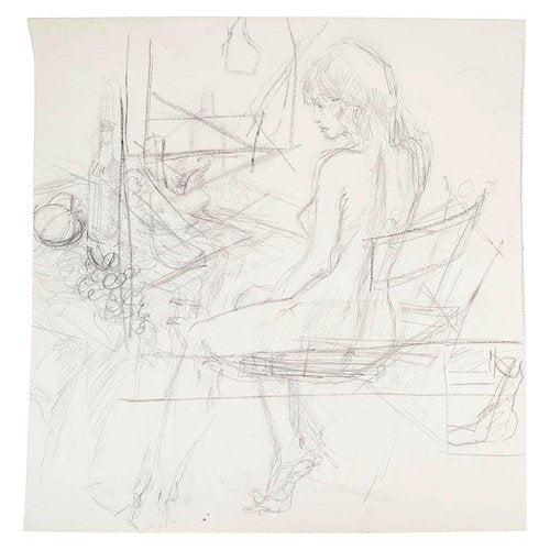 Preparatory Sketch of Young Woman, 20th Century, Drawing on Paper