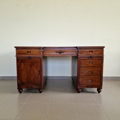 Presidential Double Sided Mahogany Desk with Leather Top-ITF-2026921