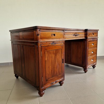 Presidential Double Sided Mahogany Desk with Leather Top-ITF-2026921