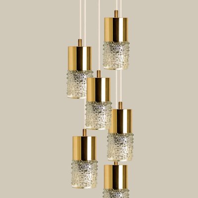 Pressed Glass and Brass Pendant Light, 1970s-VDW-1314204