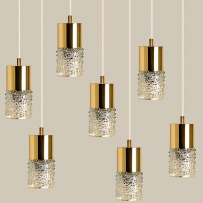 Pressed Glass and Brass Pendant Light, 1970s-VDW-1314204