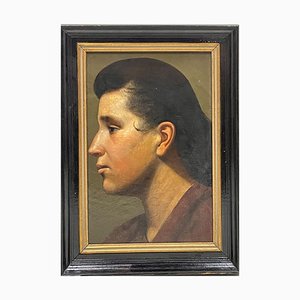 Profile Portrait, Early 20th Century, Oil on Paper, Framed-XMH-1807914