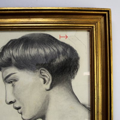 Profile Study, 20th Century, Charcoal Drawing, Framed-NE-1794676