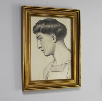 Profile Study, 20th Century, Charcoal Drawing, Framed-NE-1794676