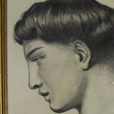 Profile Study, 20th Century, Charcoal Drawing, Framed-NE-1794676