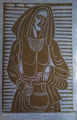 Prosit! - Original Woodcut by Leopold Schmid - 1960 1960-ZCI-760989