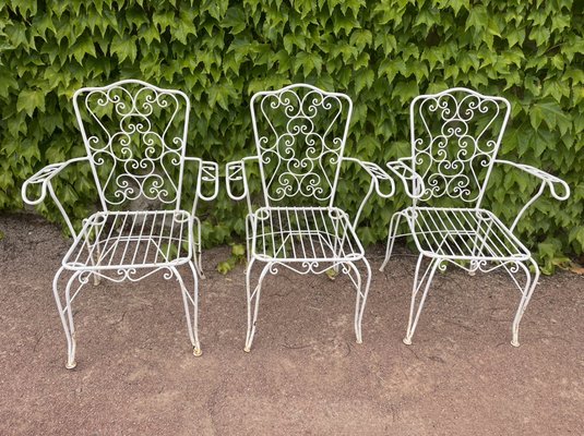 Provencal Armchairs in Wrought Iron, 1960s, Set of 3-SDV-1331950