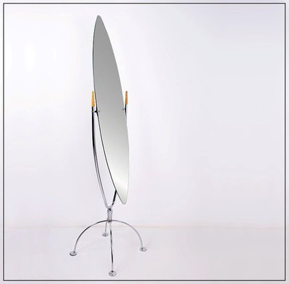 Psyche Mirror in Chrome and Wood, 1970s-JG-1786344