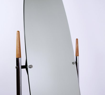 Psyche Mirror in Chrome and Wood, 1970s-NYF-2019228