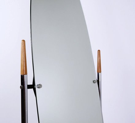 Psyche Mirror in Chrome and Wood, 1970s-JG-1786344