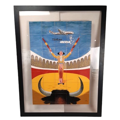 Publicity of Spanish Iberia Airlaine, Ceramic Tiles, Framed-TCS-1328814