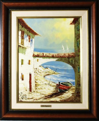 Puig, The Beach of the Spanish Village, 1980s, Oil on Canvas, Framed-ZYI-1332136