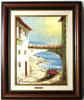 Puig, The Beach of the Spanish Village, 1980s, Oil on Canvas, Framed-ZYI-1332136