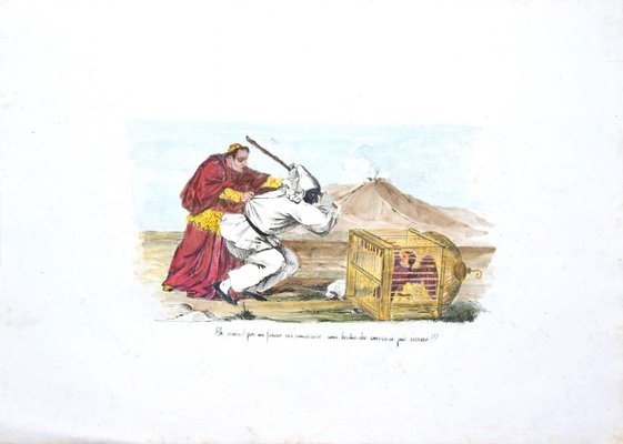 Pulcinella - Original Hand-colored Lithograph - 19th Century 19th Century-ZCI-768648