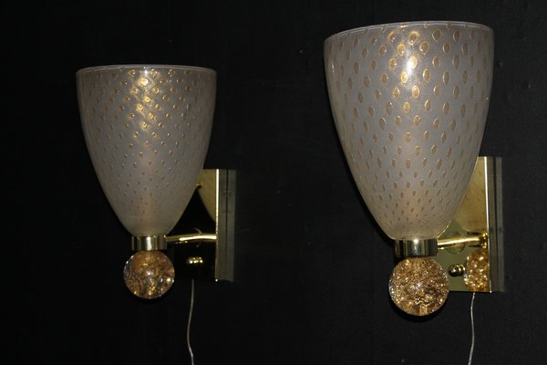 Pulegoso Murano Glass Wall Lights with Glitter and Gold Bubbles in the style of Barovier, 2000s, Set of 2-YF-1768975