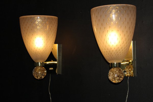 Pulegoso Murano Glass Wall Lights with Glitter and Gold Bubbles in the style of Barovier, 2000s, Set of 2-YF-1768975