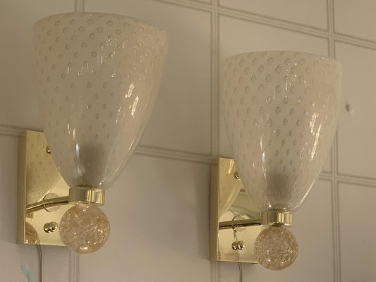 Pulegoso Murano Glass Wall Lights with Glitter and Gold Bubbles in the style of Barovier, 2000s, Set of 2-YF-1768975