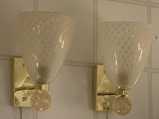 Pulegoso Murano Glass Wall Lights with Glitter and Gold Bubbles in the style of Barovier, 2000s, Set of 2-YF-1768975