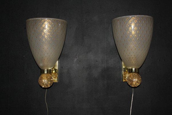 Pulegoso Murano Glass Wall Lights with Glitter and Gold Bubbles in the style of Barovier, 2000s, Set of 2-YF-1768975