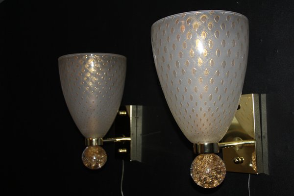 Pulegoso Murano Glass Wall Lights with Glitter and Gold Bubbles in the style of Barovier, 2000s, Set of 2-YF-1768975