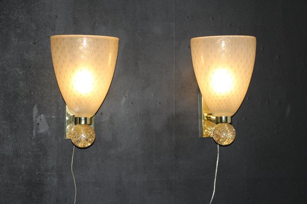 Pulegoso Murano Glass Wall Lights with Glitter and Gold Bubbles in the style of Barovier, 2000s, Set of 2-YF-1768975