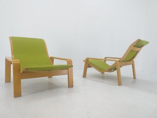 Pulkka Lounge Chairs by Ilmari Lappalainen for Asko, Finland, 1970s, Set of 3-TZ-1065794