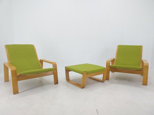 Pulkka Lounge Chairs by Ilmari Lappalainen for Asko, Finland, 1970s, Set of 3-TZ-1065794