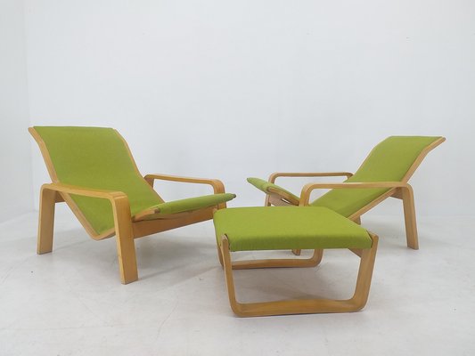 Pulkka Lounge Chairs by Ilmari Lappalainen for Asko, Finland, 1970s, Set of 3-TZ-1065794