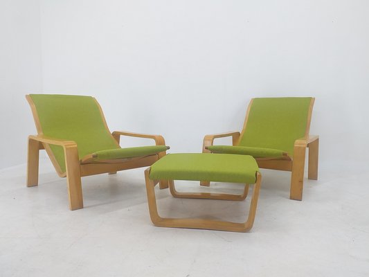 Pulkka Lounge Chairs by Ilmari Lappalainen for Asko, Finland, 1970s, Set of 3-TZ-1065794