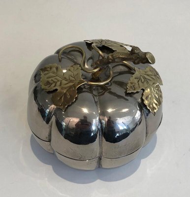 Pumpkin Ice Bucket in Silver Plated Metal and Brass, France, 1975-BA-803693