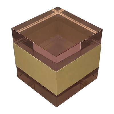 Purple Acrylic & Gold Metal Cube Box by Alessandro Albrizzi, Italy, 1970s-LYQ-1171370