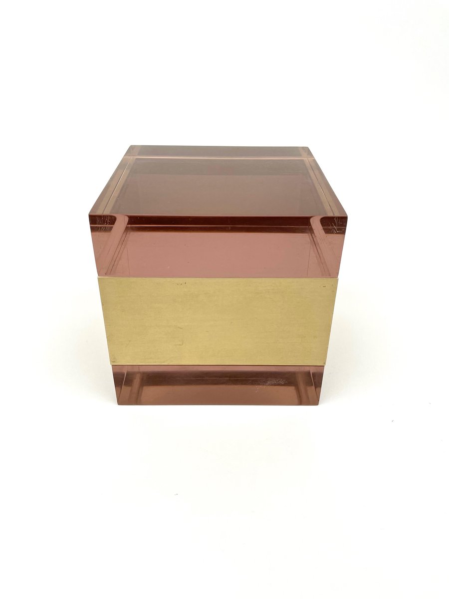 Purple Acrylic & Gold Metal Cube Box by Alessandro Albrizzi, Italy, 1970s-LYQ-1171370