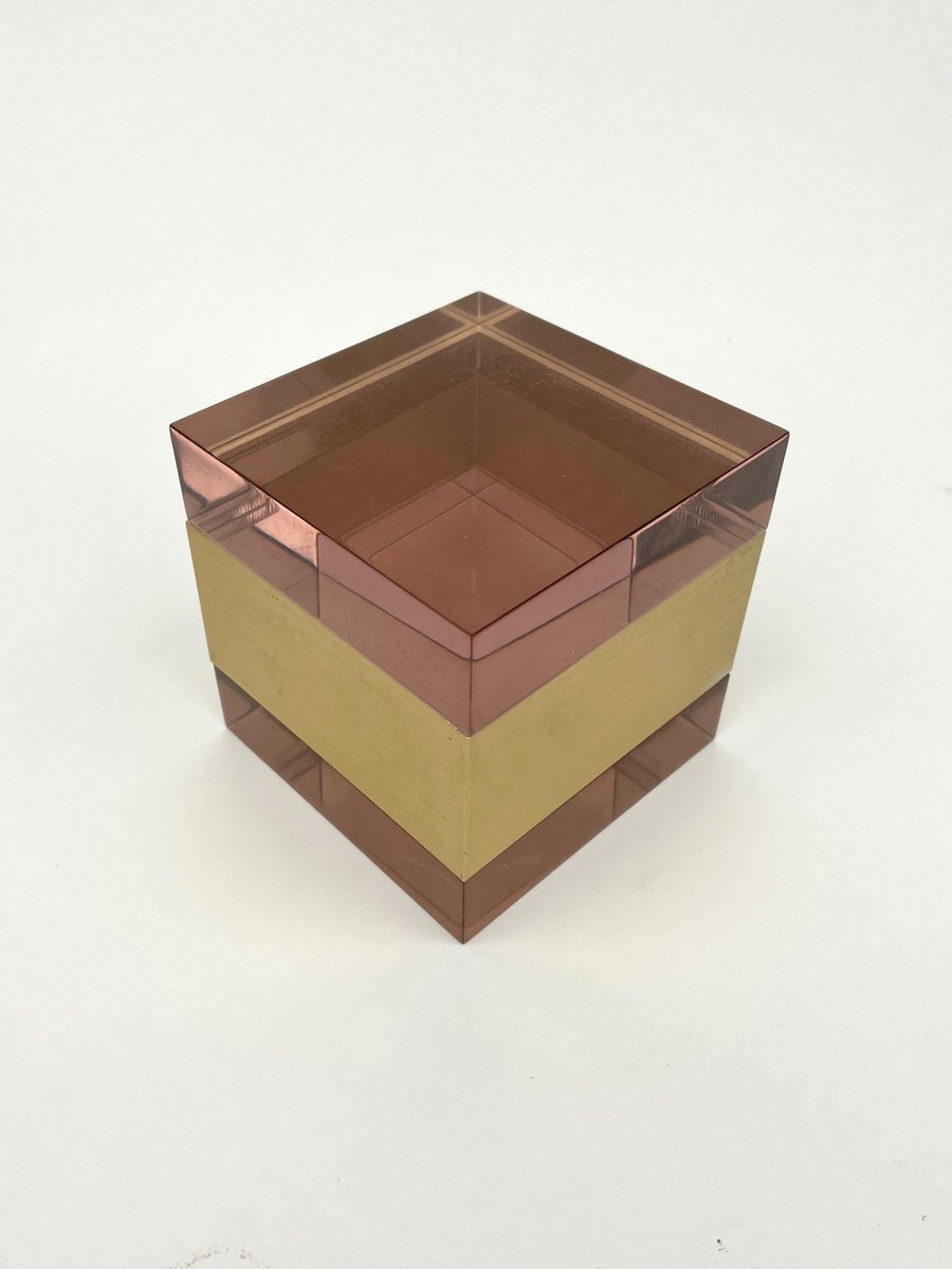 Purple Acrylic & Gold Metal Cube Box by Alessandro Albrizzi, Italy, 1970s-LYQ-1171370