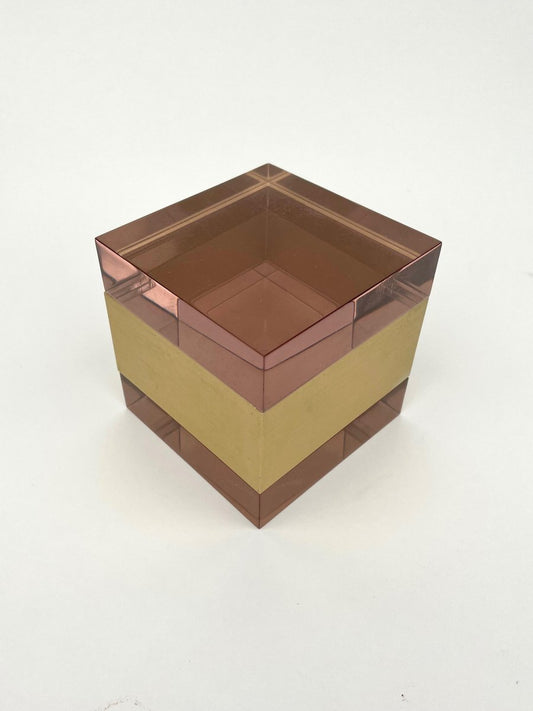 Purple Acrylic & Gold Metal Cube Box by Alessandro Albrizzi, Italy, 1970s