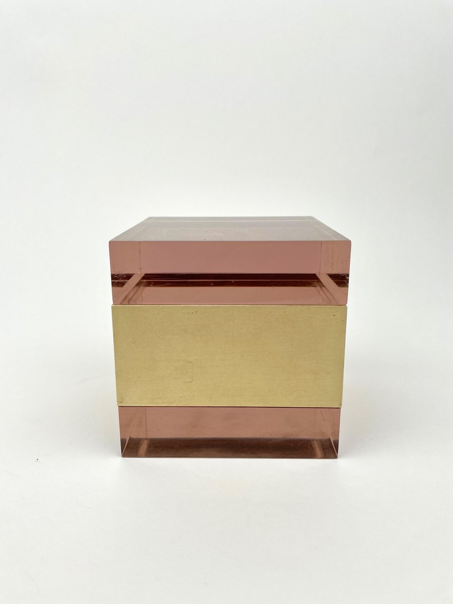 Purple Acrylic & Gold Metal Cube Box by Alessandro Albrizzi, Italy, 1970s-LYQ-1171370