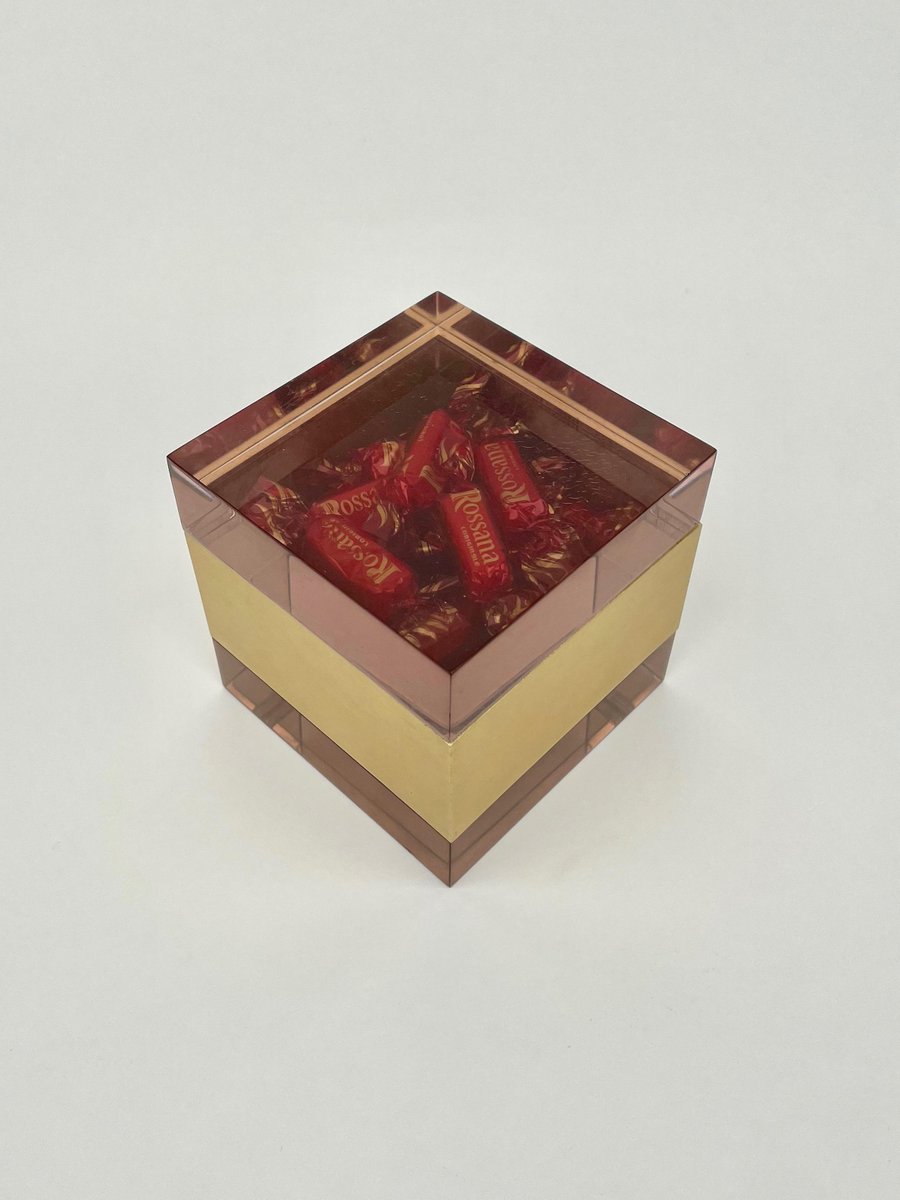 Purple Acrylic & Gold Metal Cube Box by Alessandro Albrizzi, Italy, 1970s-LYQ-1171370