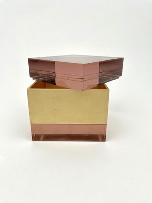 Purple Acrylic & Gold Metal Cube Box by Alessandro Albrizzi, Italy, 1970s-LYQ-1171370