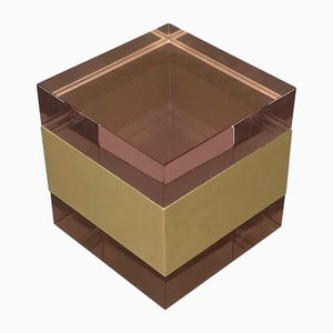 Purple Acrylic & Gold Metal Cube Box by Alessandro Albrizzi, Italy, 1970s-LYQ-1171370