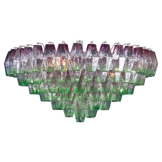 Purple and Green Murano Glass Poliedri Chandelier, 1970s