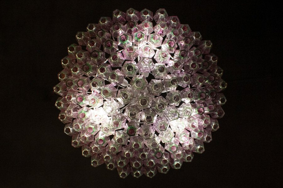 Purple and Green Murano Glass Poliedri Chandelier, 1970s