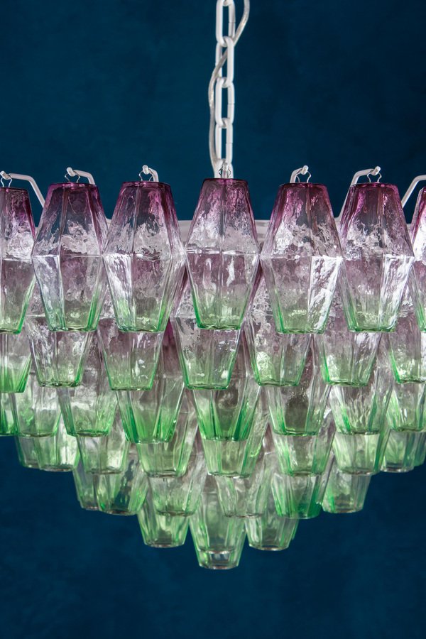 Purple and Green Murano Glass Poliedri Chandelier, 1970s