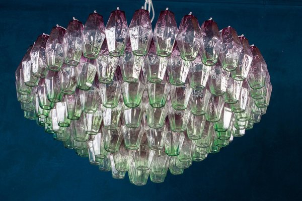 Purple and Green Murano Glass Poliedri Chandelier, 1970s