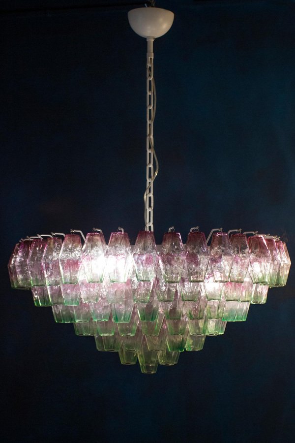 Purple and Green Murano Glass Poliedri Chandelier, 1970s