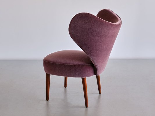 Purple Mohair Heart Chair from Brøndbyøster Furniture, Denmark, 1953-FMT-1389465